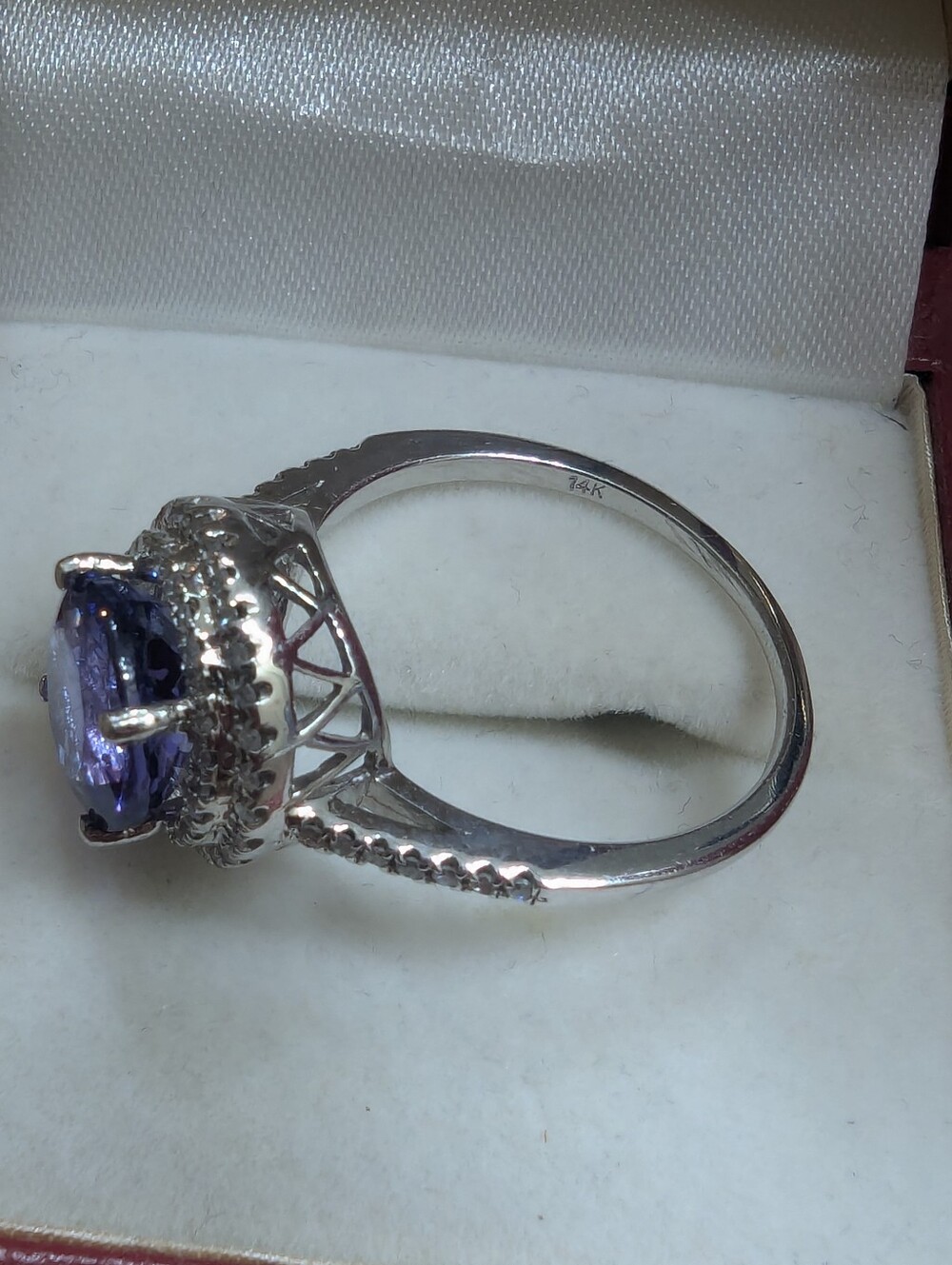Elegant Blue Halo Tanzanite Diamond Cocktail Ring - Picture 6 of 10